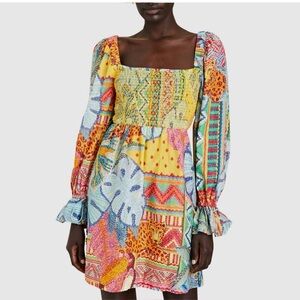 Farm Rio Summer Tapestry Dress Smocked Mini Dress